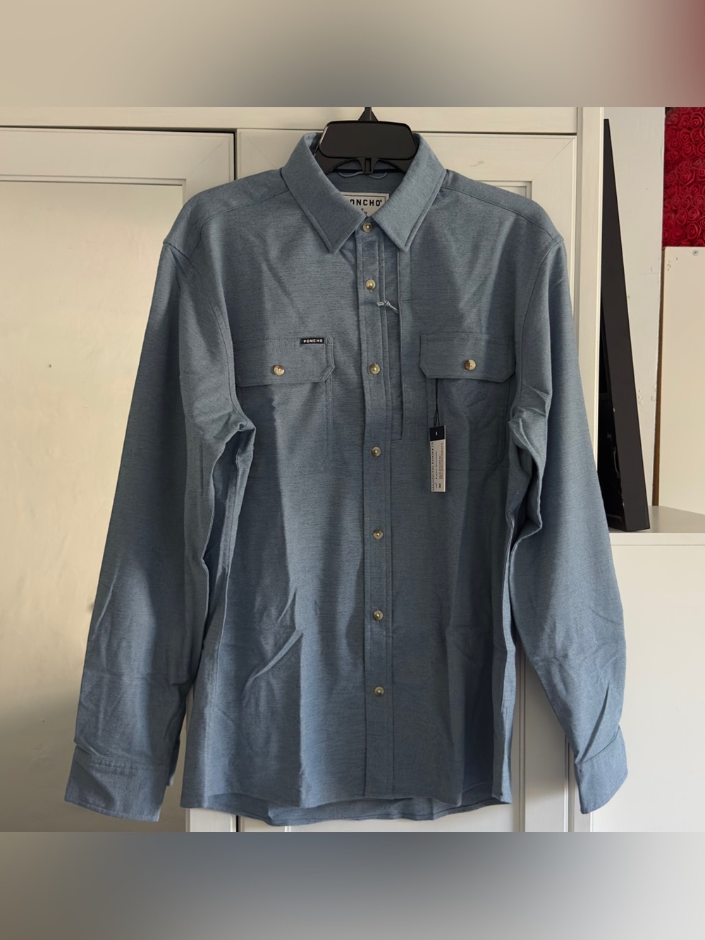Poncho The Cordon Bleu Long Sleeve Shirt in Slate Heather Size Medium Slim Fit - Picture 2 of 9